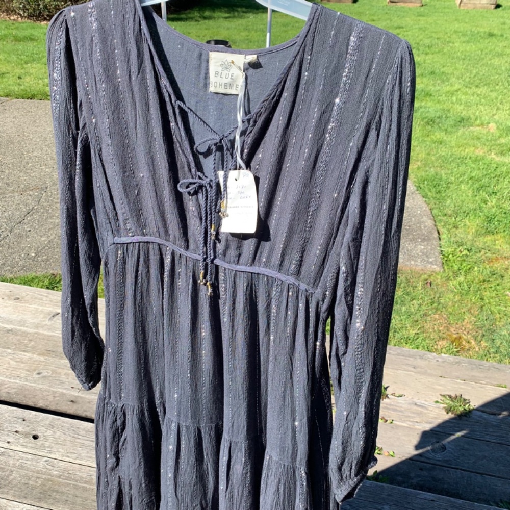 NWT Blue Boheme Maxi Dress Blue/Grey Size Small Medium